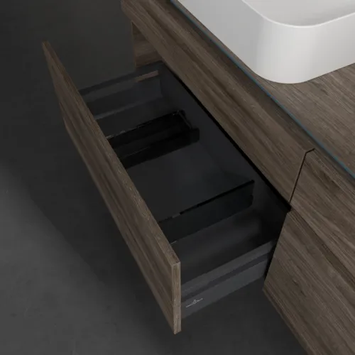 Bild von VILLEROY BOCH Legato Waschbeckenunterschrank, mit Beleuchtung, 4 Auszüge, 1600 x 550 x 500 mm, Stone Oak / Stone Oak #B768L0RK