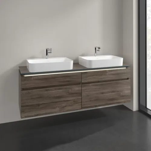 Bild von VILLEROY BOCH Legato Waschbeckenunterschrank, mit Beleuchtung, 4 Auszüge, 1600 x 550 x 500 mm, Stone Oak / Stone Oak #B768L0RK