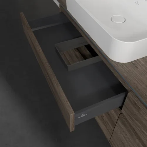Bild von VILLEROY BOCH Legato Waschbeckenunterschrank, mit Beleuchtung, 4 Auszüge, 1600 x 550 x 500 mm, Stone Oak / Stone Oak #B768L0RK