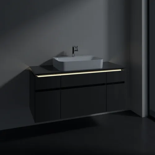 Bild von VILLEROY BOCH Legato Waschbeckenunterschrank, mit Beleuchtung, 5 Auszüge, 1200 x 550 x 500 mm, Glossy Grey / Glossy Grey #B758L0FP