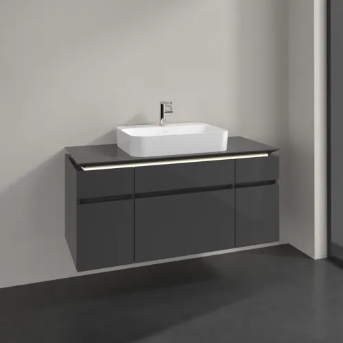Bild von VILLEROY BOCH Legato Waschbeckenunterschrank, mit Beleuchtung, 5 Auszüge, 1200 x 550 x 500 mm, Glossy Grey / Glossy Grey #B758L0FP