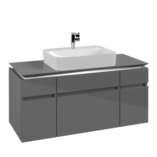 VILLEROY BOCH Legato Vanity unit, with lighting, 5 pull-out compartments, 1200 x 550 x 500 mm, Glossy Grey / Glossy Grey #B758L0FP resmi