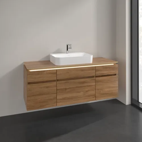 Bild von VILLEROY BOCH Legato Waschbeckenunterschrank, mit Beleuchtung, 5 Auszüge, 1400 x 550 x 500 mm, Kansas Oak / Kansas Oak #B760L0RH