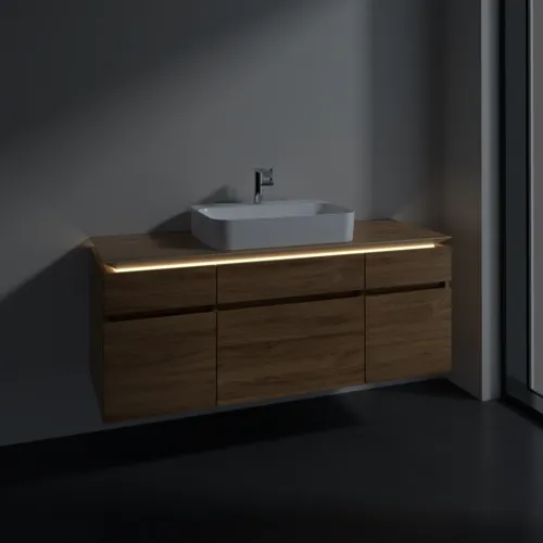 Bild von VILLEROY BOCH Legato Waschbeckenunterschrank, mit Beleuchtung, 5 Auszüge, 1400 x 550 x 500 mm, Kansas Oak / Kansas Oak #B760L0RH