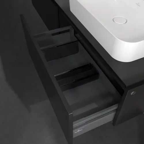 Bild von VILLEROY BOCH Legato Waschbeckenunterschrank, mit Beleuchtung, 2 Auszüge, 1600 x 380 x 500 mm, Black Matt Lacquer / Black Matt Lacquer #B767L0PD