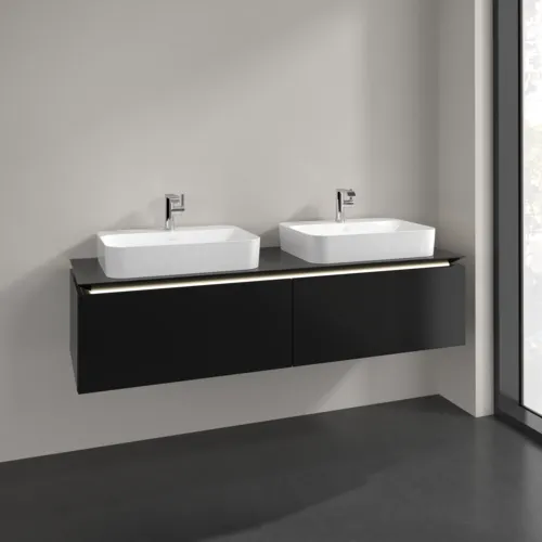 Bild von VILLEROY BOCH Legato Waschbeckenunterschrank, mit Beleuchtung, 2 Auszüge, 1600 x 380 x 500 mm, Black Matt Lacquer / Black Matt Lacquer #B767L0PD