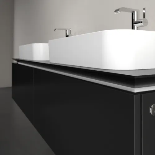 Bild von VILLEROY BOCH Legato Waschbeckenunterschrank, mit Beleuchtung, 2 Auszüge, 1600 x 380 x 500 mm, Black Matt Lacquer / Black Matt Lacquer #B767L0PD