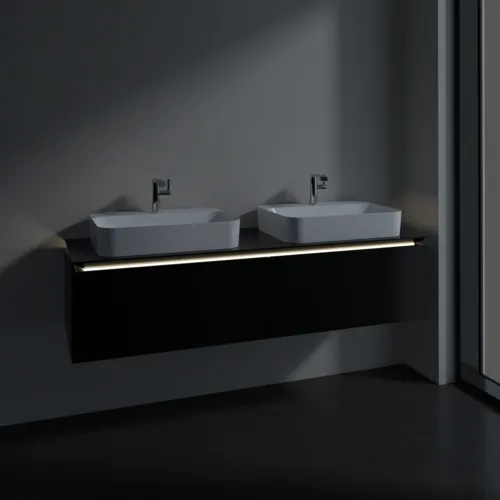 Bild von VILLEROY BOCH Legato Waschbeckenunterschrank, mit Beleuchtung, 2 Auszüge, 1600 x 380 x 500 mm, Black Matt Lacquer / Black Matt Lacquer #B767L0PD