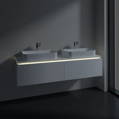 Bild von VILLEROY BOCH Legato Waschbeckenunterschrank, mit Beleuchtung, 2 Auszüge, 1600 x 380 x 500 mm, White Matt / White Matt #B767L0MS