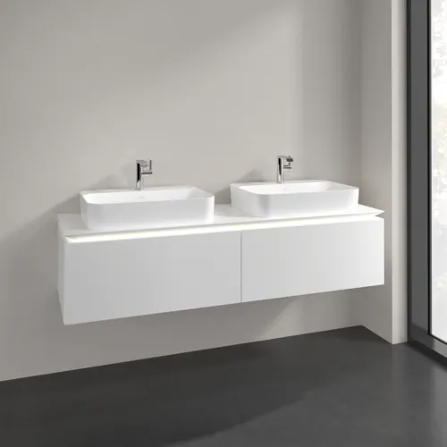 Bild von VILLEROY BOCH Legato Waschbeckenunterschrank, mit Beleuchtung, 2 Auszüge, 1600 x 380 x 500 mm, White Matt / White Matt #B767L0MS