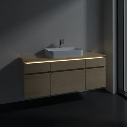 Bild von VILLEROY BOCH Legato Waschbeckenunterschrank, mit Beleuchtung, 5 Auszüge, 1400 x 550 x 500 mm, Nordic Oak / Nordic Oak #B760L0VJ