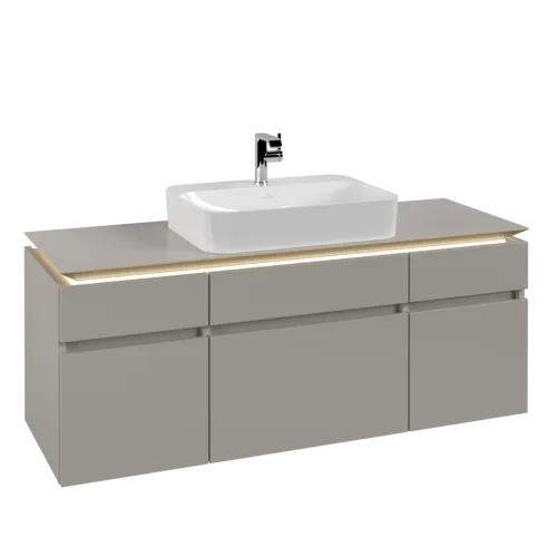 VILLEROY BOCH Legato Vanity unit, with lighting, 5 pull-out compartments, 1400 x 550 x 500 mm, Soft Grey / Soft Grey #B760L0VK resmi