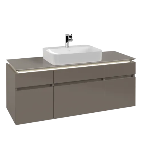 VILLEROY BOCH Legato Vanity unit, with lighting, 5 pull-out compartments, 1400 x 550 x 500 mm, Truffle Grey / Truffle Grey #B760L0VG resmi