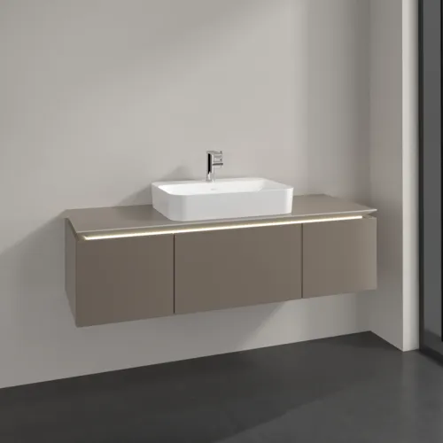 Bild von VILLEROY BOCH Legato Waschbeckenunterschrank, mit Beleuchtung, 3 Auszüge, 1400 x 380 x 500 mm, Truffle Grey / Truffle Grey #B759L0VG
