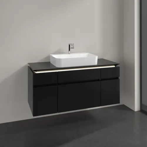 Picture of VILLEROY BOCH Legato Vanity unit, with lighting, 5 pull-out compartments, 1200 x 550 x 500 mm, Black Matt Lacquer / Black Matt Lacquer #B758L0PD