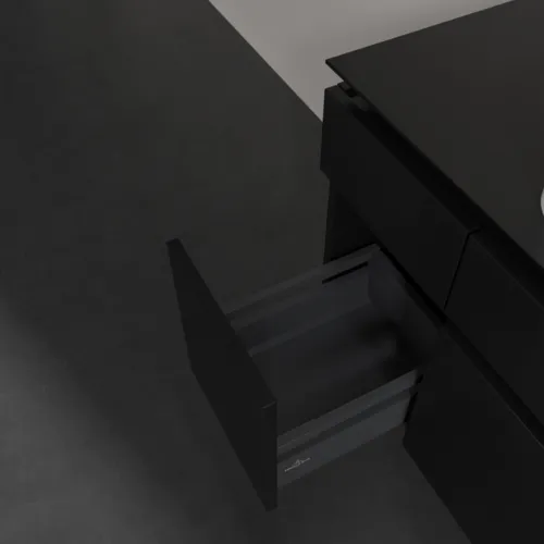 Picture of VILLEROY BOCH Legato Vanity unit, with lighting, 5 pull-out compartments, 1200 x 550 x 500 mm, Black Matt Lacquer / Black Matt Lacquer #B758L0PD