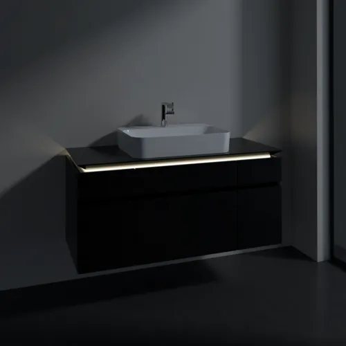 Picture of VILLEROY BOCH Legato Vanity unit, with lighting, 5 pull-out compartments, 1200 x 550 x 500 mm, Black Matt Lacquer / Black Matt Lacquer #B758L0PD