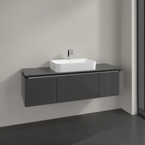 Bild von VILLEROY BOCH Legato Waschbeckenunterschrank, 3 Auszüge, 1400 x 380 x 500 mm, Glossy Grey / Glossy Grey #B75900FP