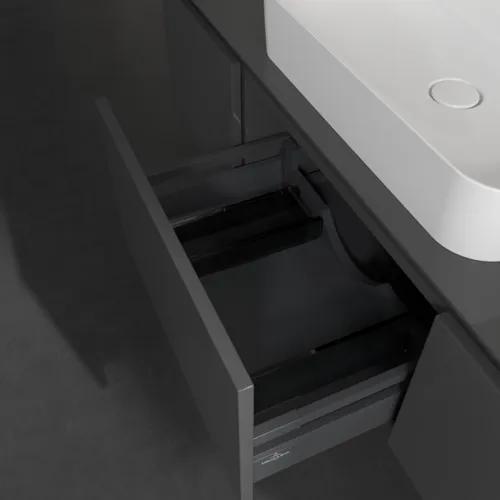 Bild von VILLEROY BOCH Legato Waschbeckenunterschrank, 3 Auszüge, 1400 x 380 x 500 mm, Glossy Grey / Glossy Grey #B75900FP