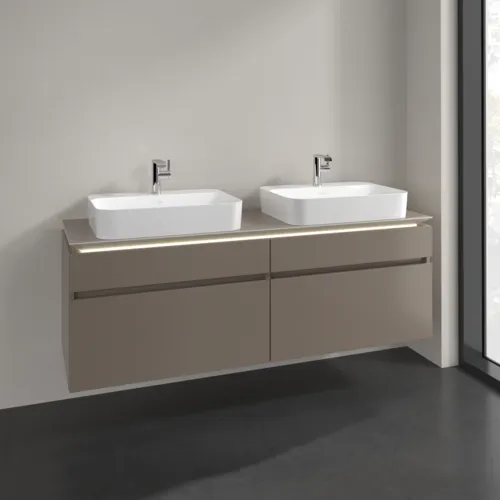Picture of VILLEROY BOCH Legato Vanity unit, with lighting, 4 pull-out compartments, 1600 x 550 x 500 mm, Truffle Grey / Truffle Grey #B768L0VG