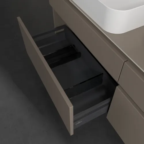 Picture of VILLEROY BOCH Legato Vanity unit, with lighting, 4 pull-out compartments, 1600 x 550 x 500 mm, Truffle Grey / Truffle Grey #B768L0VG