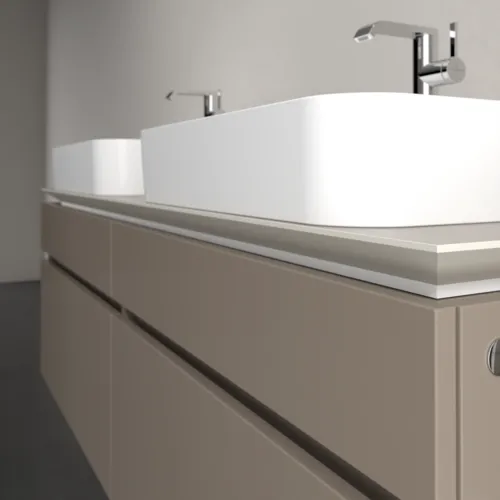 Picture of VILLEROY BOCH Legato Vanity unit, with lighting, 4 pull-out compartments, 1600 x 550 x 500 mm, Truffle Grey / Truffle Grey #B768L0VG