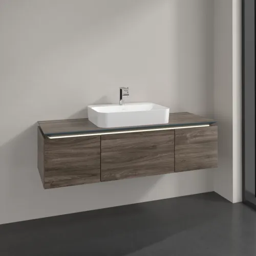 Bild von VILLEROY BOCH Legato Waschbeckenunterschrank, mit Beleuchtung, 3 Auszüge, 1400 x 380 x 500 mm, Stone Oak / Stone Oak #B759L0RK