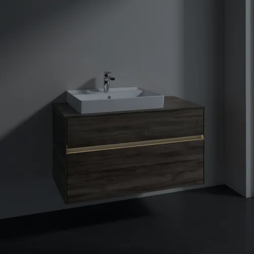 VILLEROY BOCH Collaro Waschbeckenunterschrank, mit Beleuchtung, 2 Auszüge, 1000 x 548 x 500 mm, Stone Oak #C017B0RK, Bild 5