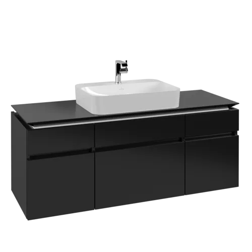 VILLEROY BOCH Legato Vanity unit, 5 pull-out compartments, 1400 x 550 x 500 mm, Black Matt Lacquer / Black Matt Lacquer #B76000PD resmi
