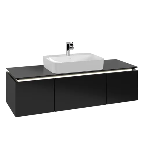 VILLEROY BOCH Legato Vanity unit, with lighting, 3 pull-out compartments, 1400 x 380 x 500 mm, Black Matt Lacquer / Black Matt Lacquer #B759L0PD resmi