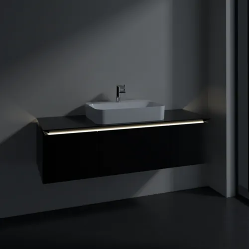 VILLEROY BOCH Legato Waschbeckenunterschrank, mit Beleuchtung, 3 Auszüge, 1400 x 380 x 500 mm, Black Matt Lacquer / Black Matt Lacquer #B759L0PD, Bild 3