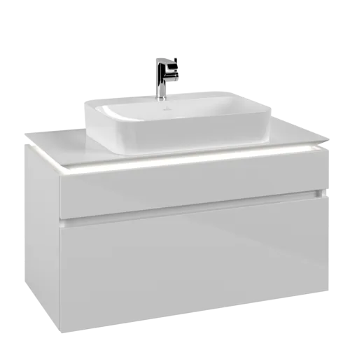 VILLEROY BOCH Legato Vanity unit, with lighting, 2 pull-out compartments, 1000 x 550 x 500 mm, Glossy White / Glossy White #B756L0DH resmi