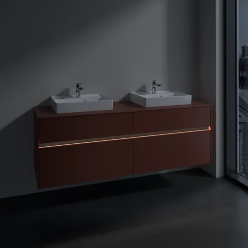 Bild von VILLEROY BOCH Collaro Waschbeckenunterschrank, mit Beleuchtung, 4 Auszüge, 1600 x 548 x 500 mm, Wine Red / Wine Red #C021B0AH