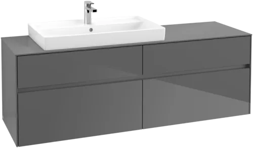 Picture of VILLEROY BOCH Collaro Vanity unit, with lighting, 4 pull-out compartments, 1600 x 548 x 500 mm, Glossy Grey / Glossy Grey #C026B0FP