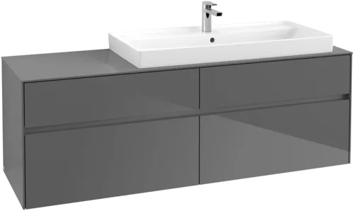 Picture of VILLEROY BOCH Collaro Vanity unit, with lighting, 4 pull-out compartments, 1600 x 548 x 500 mm, Glossy Grey / Glossy Grey #C030B0FP