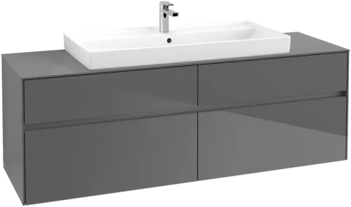 VILLEROY BOCH Collaro Vanity unit, with lighting, 4 pull-out compartments, 1600 x 548 x 500 mm, Glossy Grey / Glossy Grey #C031B0FP resmi