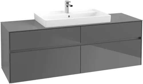 Picture of VILLEROY BOCH Collaro Vanity unit, with lighting, 4 pull-out compartments, 1600 x 548 x 500 mm, Glossy Grey / Glossy Grey #C028B0FP