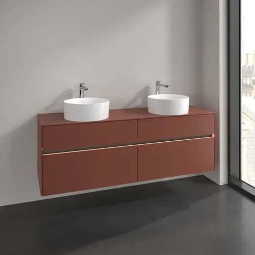 Bild von VILLEROY BOCH Collaro Waschbeckenunterschrank, mit Beleuchtung, 4 Auszüge, 1600 x 548 x 500 mm, Wine Red / Wine Red #C052B0AH