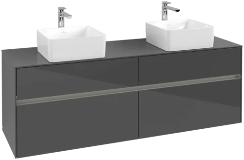 Picture of VILLEROY BOCH Collaro Vanity unit, with lighting, 4 pull-out compartments, 1600 x 548 x 500 mm, Glossy Grey / Glossy Grey #C052B0FP
