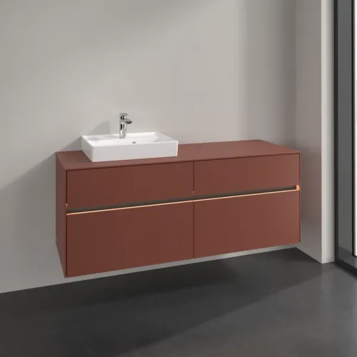 Bild von VILLEROY BOCH Collaro Waschbeckenunterschrank, mit Beleuchtung, 4 Auszüge, 1400 x 548 x 500 mm, Wine Red / Wine Red #C074B0AH