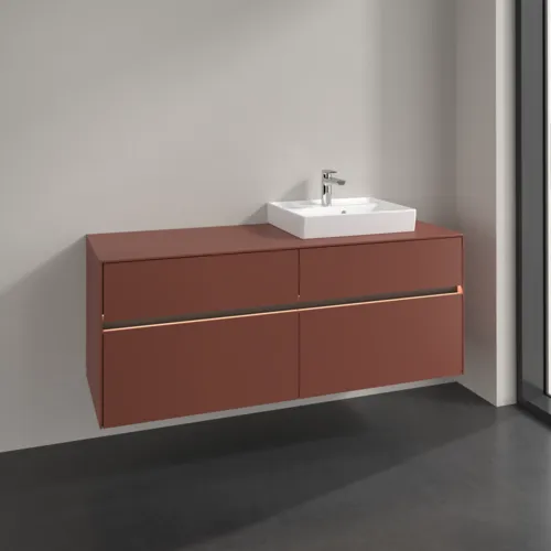 Bild von VILLEROY BOCH Collaro Waschbeckenunterschrank, mit Beleuchtung, 4 Auszüge, 1400 x 548 x 500 mm, Wine Red / Wine Red #C075B0AH