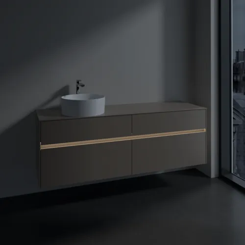 Picture of VILLEROY BOCH Collaro Vanity unit, with lighting, 4 pull-out compartments, 1600 x 548 x 500 mm, Taupe / Taupe #C050B0VM