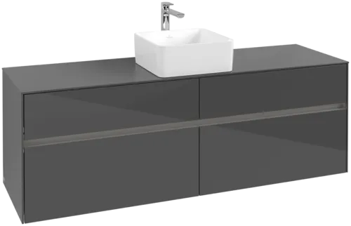 Picture of VILLEROY BOCH Collaro Vanity unit, with lighting, 4 pull-out compartments, 1600 x 548 x 500 mm, Glossy Grey / Glossy Grey #C049B0FP