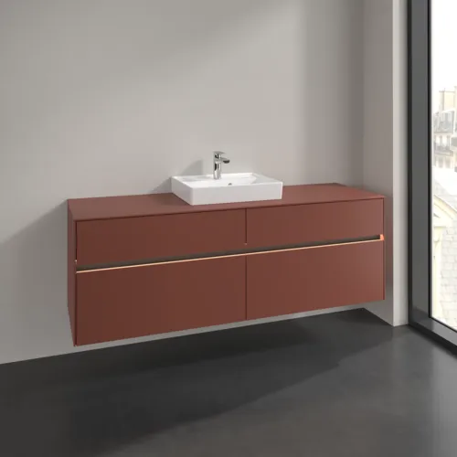 Bild von VILLEROY BOCH Collaro Waschbeckenunterschrank, mit Beleuchtung, 4 Auszüge, 1600 x 548 x 500 mm, Wine Red / Wine Red #C077B0AH