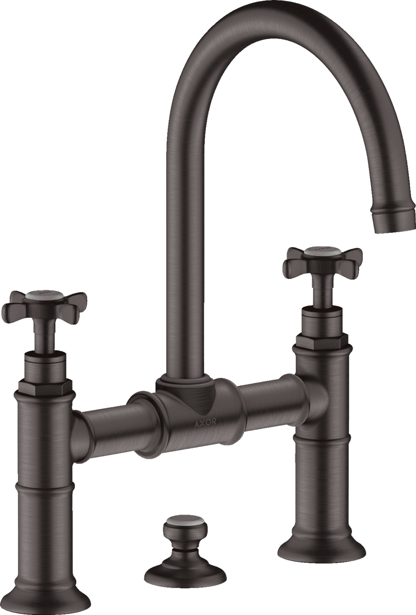 HANSGROHE AXOR Montreux 2-Griff Waschtischarmatur 220 mit Kreuzgriffen und Zugstangen-Ablaufgarnitur #16510340 - Brushed Black Chrome