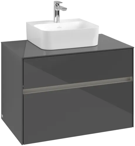 VILLEROY BOCH Collaro Vanity unit, with lighting, 2 pull-out compartments, 800 x 548 x 500 mm, Glossy Grey / Glossy Grey #C093B0FP resmi