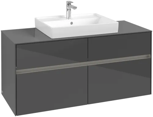 VILLEROY BOCH Collaro Vanity unit, with lighting, 4 pull-out compartments, 1200 x 548 x 500 mm, Glossy Grey / Glossy Grey #C081B0FP resmi