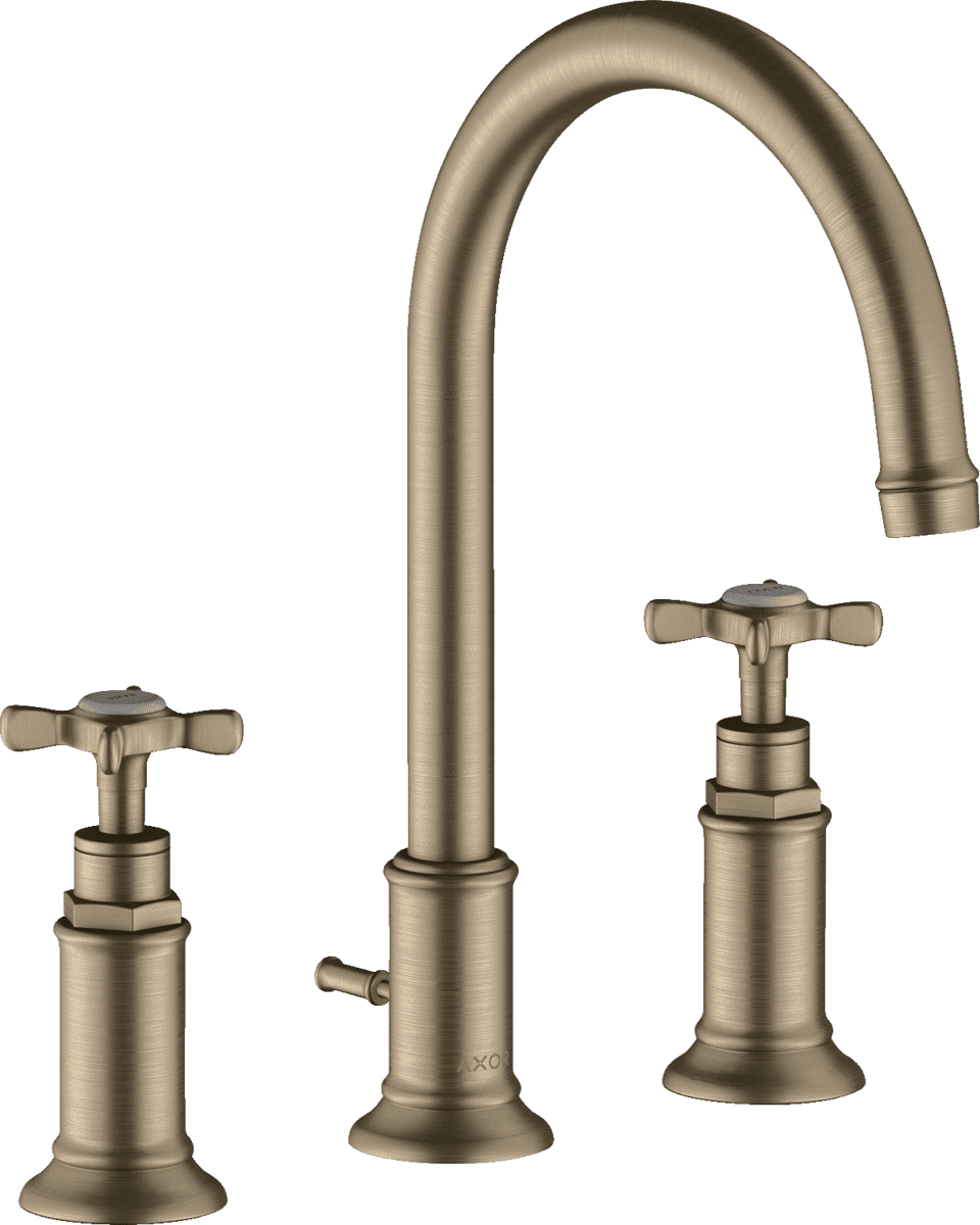 Bild von HANSGROHE AXOR Montreux 3-Loch Waschtischarmatur 180 mit Kreuzgriffen und Zugstangen-Ablaufgarnitur #16513820 - Brushed Nickel