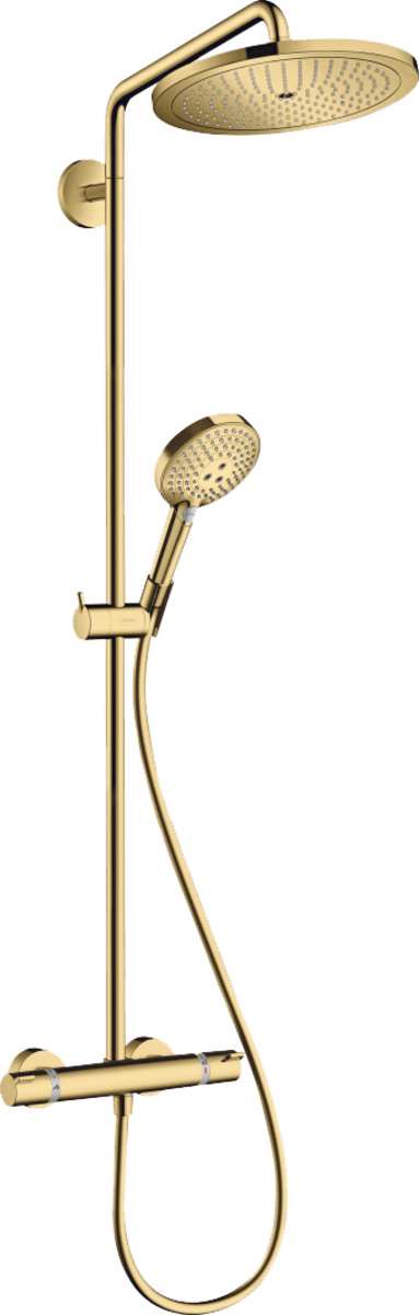 Picture of HANSGROHE Croma Select S Showerpipe 280 1jet EcoSmart with thermostat and hand shower Raindance Select S 120 3jet #26891990 - Polished Gold Optic
