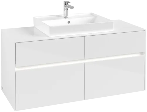 VILLEROY BOCH Collaro Vanity unit, with lighting, 4 pull-out compartments, 1200 x 548 x 500 mm, Glossy White / Glossy White #C081B0DH resmi